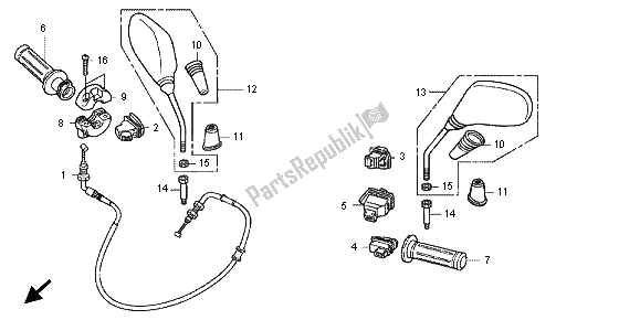 Alle onderdelen voor de Schakelaar & Kabel & Spiegel van de Honda SH 150R 2012