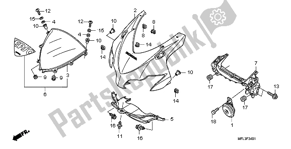 Todas as partes de Capuz Superior do Honda CBR 1000 RA 2009