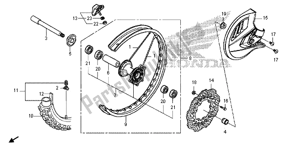 All parts for the Front Wheel of the Honda CRF 450R 2013