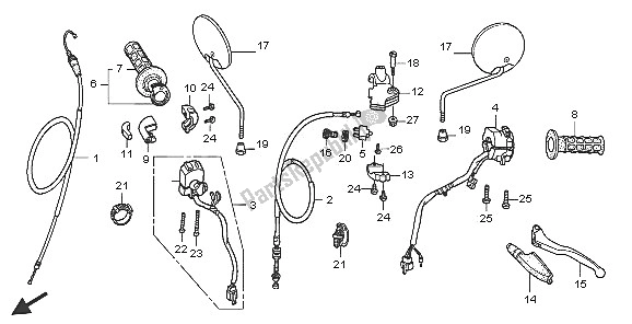 Toutes les pièces pour le Levier De Poignée Et Interrupteur Et Câble du Honda XR 125L 2005