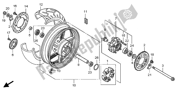 All parts for the Rear Wheel of the Honda CBF 1000 SA 2008