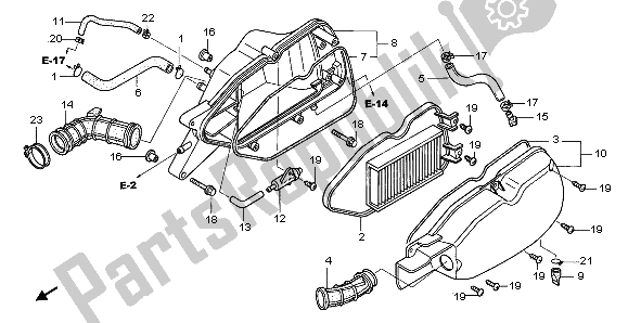 All parts for the Air Cleaner of the Honda SCV 100F 2007