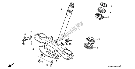 Todas as partes de Haste De Direção do Honda NX 250 1993