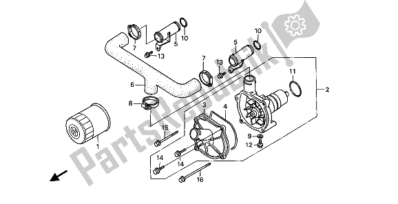 All parts for the Oil Filter & Water Pump of the Honda GL 1500 SE 1991