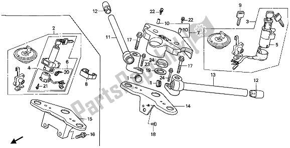 All parts for the Handle Pipe & Top Bridge of the Honda NSR 50S 1993