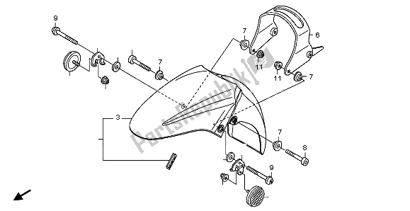 All parts for the Front Fender of the Honda FJS 400D 2009