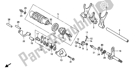 All parts for the Gearshift Drum of the Honda VFR 750F 1993