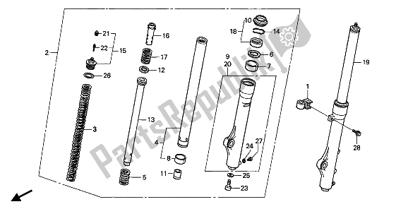 All parts for the Front Fork of the Honda CR 80R 1990