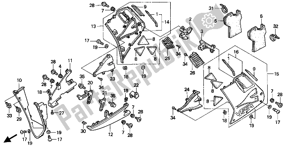 Todas as partes de Capuz Inferior do Honda VFR 750F 1994