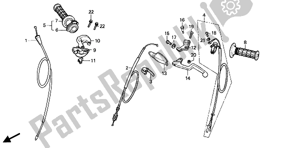 All parts for the Handle Lever & Switch & Cable of the Honda CR 80R 1991