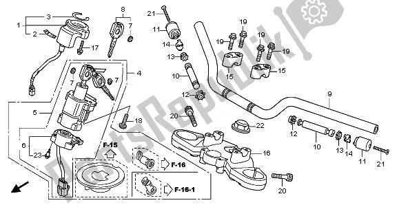 All parts for the Handle Pipe & Top Bridge of the Honda CB 600 FA Hornet 2010