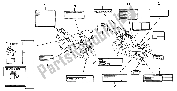 Todas las partes para Etiqueta De Precaución de Honda CBR 1000F 1998