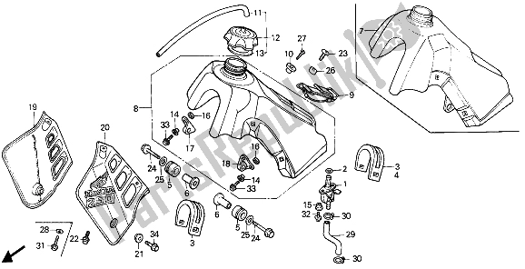 All parts for the Fuel Tank of the Honda CR 250R 1989
