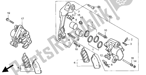 All parts for the Front Brake Caliper of the Honda ST 1100 1997
