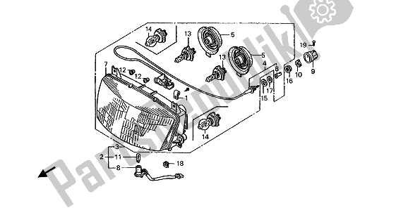 All parts for the Headlight (uk) of the Honda ST 1100A 1993