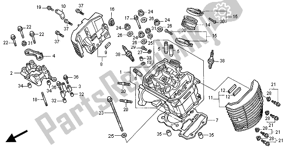 Alle onderdelen voor de Cilinderkop (voorzijde) van de Honda VT 750C 2000