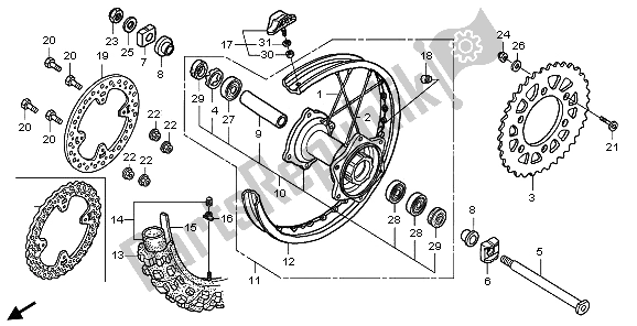 All parts for the Rear Wheel of the Honda CRF 450R 2006