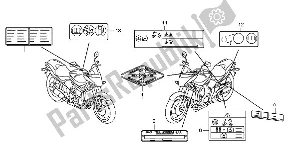 Alle onderdelen voor de Waarschuwingsetiket van de Honda CB 600F Hornet 2010