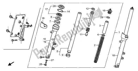 All parts for the Front Fork of the Honda CBF 1000F 2010