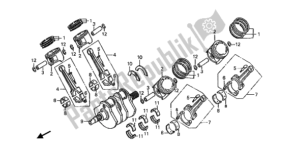 All parts for the Crankshaft & Piston of the Honda ST 1100 1990