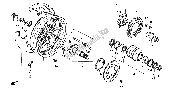 All parts for the Rear Wheel of the Honda RVF 750R 1995