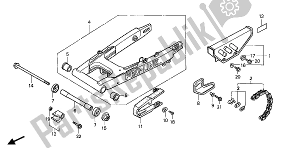 All parts for the Rear Fork & Chain Case of the Honda XR 80R 1987