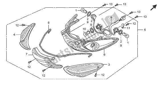 All parts for the Rear Combination Light of the Honda SH 125 2005