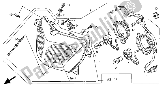 All parts for the Headlight (uk) of the Honda XL 125V 2004