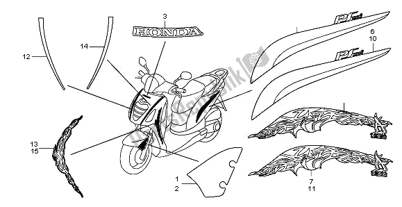 Tutte le parti per il Segno E Striscia del Honda PES 150R 2010