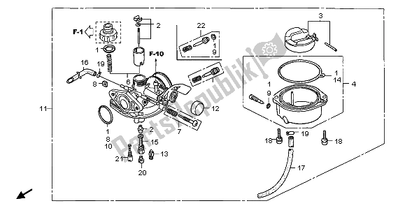 All parts for the Carburetor of the Honda CRF 70F 2007