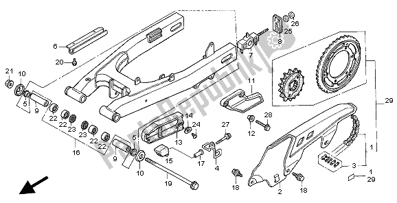 All parts for the Swingarm & Chain Case of the Honda XL 600V Transalp 1997
