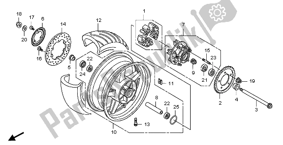 All parts for the Rear Wheel of the Honda CB 1300A 2007