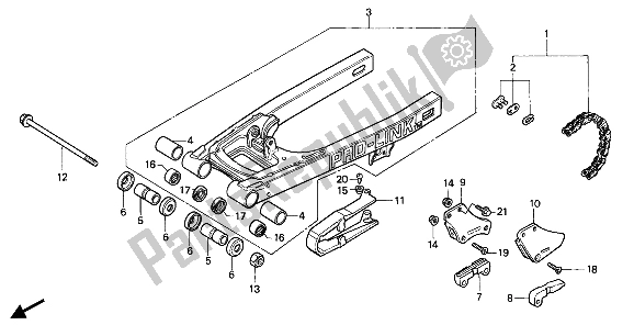 All parts for the Rear Fork of the Honda CR 80R 1988