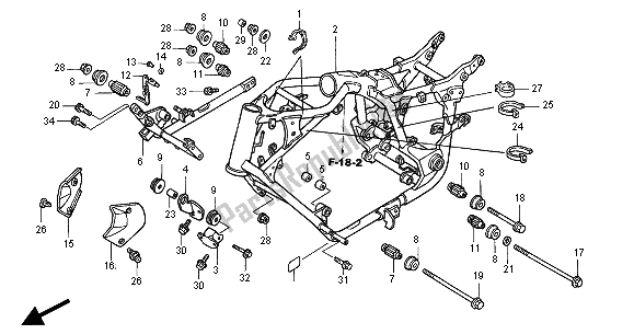 Alle onderdelen voor de Frame Lichaam van de Honda VT 1100C2 2000