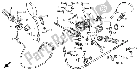 All parts for the Handle Lever & Switch & Cable of the Honda SH 125D 2009