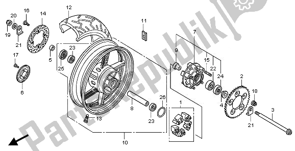 All parts for the Rear Wheel of the Honda CBF 1000 FTA 2010