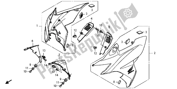 All parts for the Front Cowl of the Honda CBF 1000F 2012