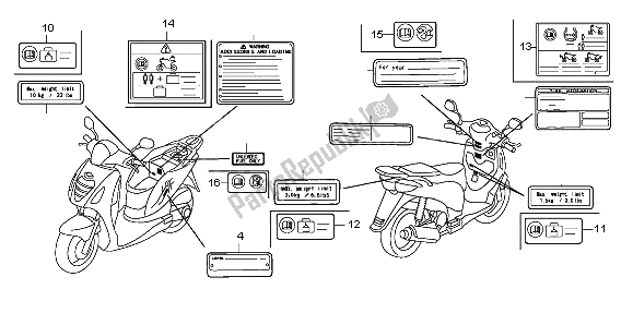 Todas as partes de Etiqueta De Cuidado do Honda PES 125 2012