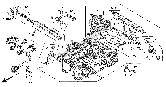 All parts for the Throttle Body (assy.) of the Honda VFR 800 FI 2001