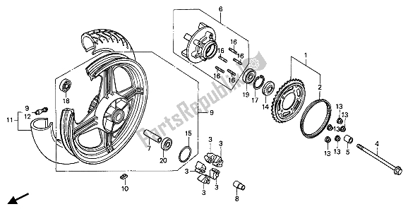 All parts for the Rear Wheel of the Honda CB 450S 1986