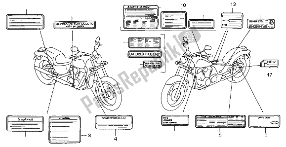 Todas as partes de Etiqueta De Cuidado do Honda VT 600C 1999