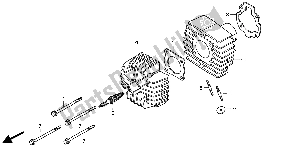 All parts for the Cylinder Head & Cylinder of the Honda QR 50 1997