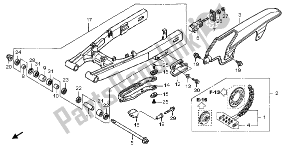 All parts for the Swingarm & Chain Case of the Honda XL 650V Transalp 2006