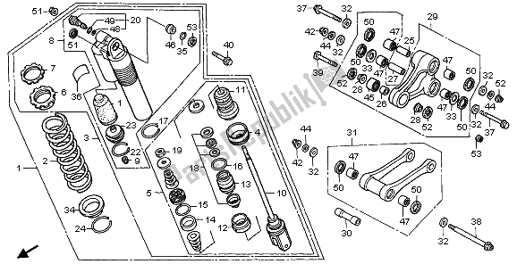 All parts for the Rear Cushion of the Honda CR 250R 1998