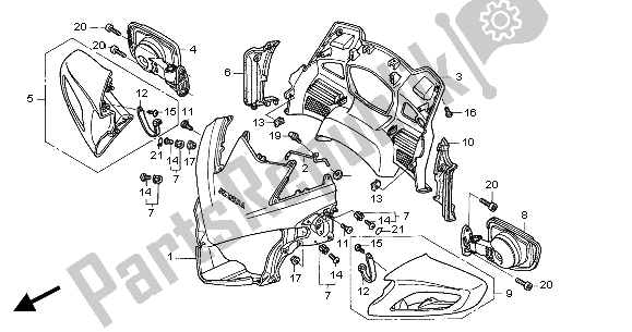 All parts for the Upper Cowl of the Honda ST 1300A 2004