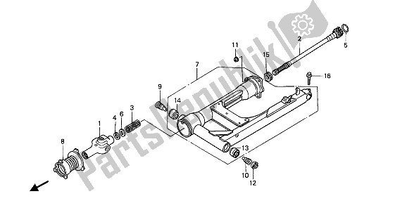 All parts for the Swingarm & Propeller Shaft of the Honda GL 1500 1989