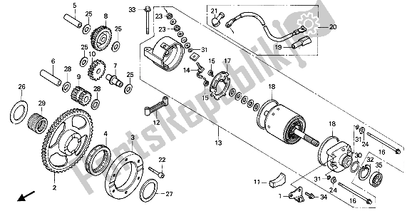 All parts for the Starting Motor of the Honda NX 650 1989