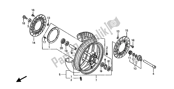 All parts for the Front Wheel of the Honda ST 1100A 1994