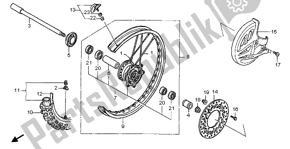 All parts for the Front Wheel of the Honda CR 250R 2004