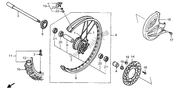 All parts for the Front Wheel of the Honda CR 250R 2004